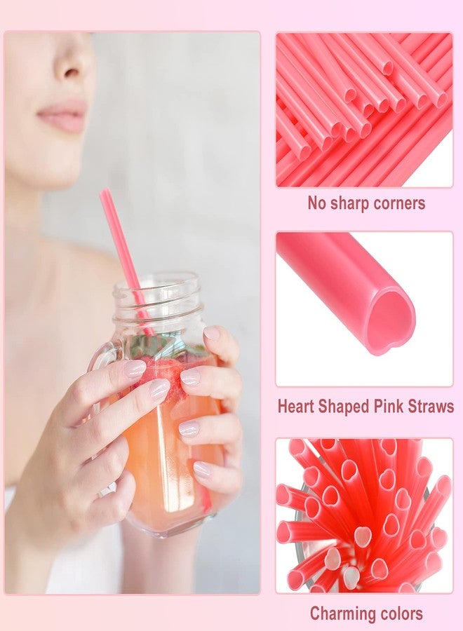Pickmesh 100 Pieces 100 Pieces Valentine Straws Heart Shaped Pink Plastic Disposable Drinking Cute Coffee Milk Straw Valentine Party Favors for Bridal Shower Wedding Supplies - Image 3